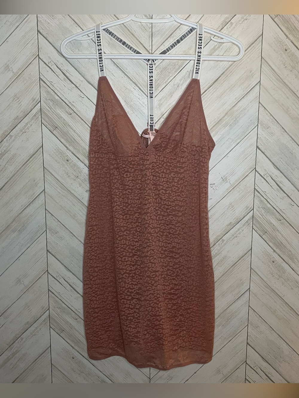 Victoria's Secret Rose Taupe Lace Chemise with Branded Straps